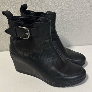 UGG Black Leather Wedge Ankle Boots